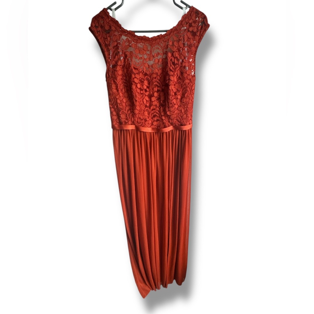 DAVID’S BRIDAL Sienna Lace Mesh Floral Lined Front Slit Maxi Dress Sz 10